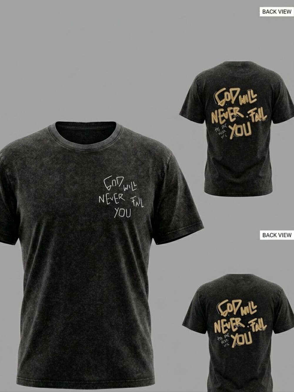 God Will Never Fail You Acid Wash Tee Boxy Streetwear L. New.